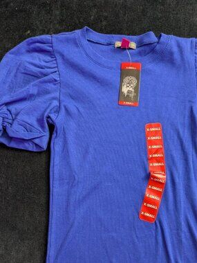 NWT! Vince Camuto Cobalt Sea Puff Short Sleeve Ribbed Top Size XS